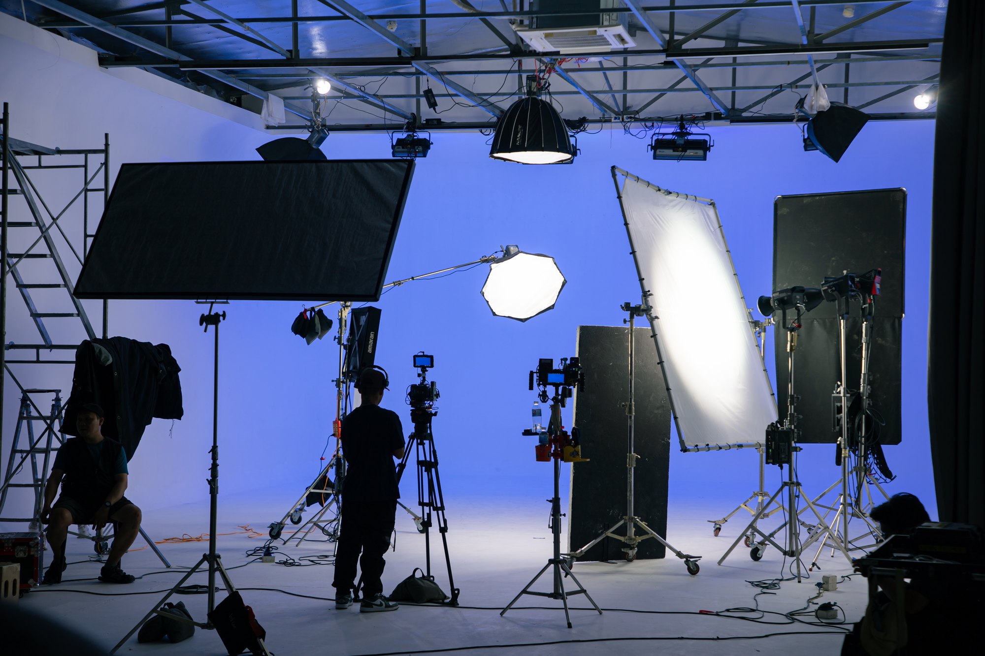 Lit studio with full lighting kit