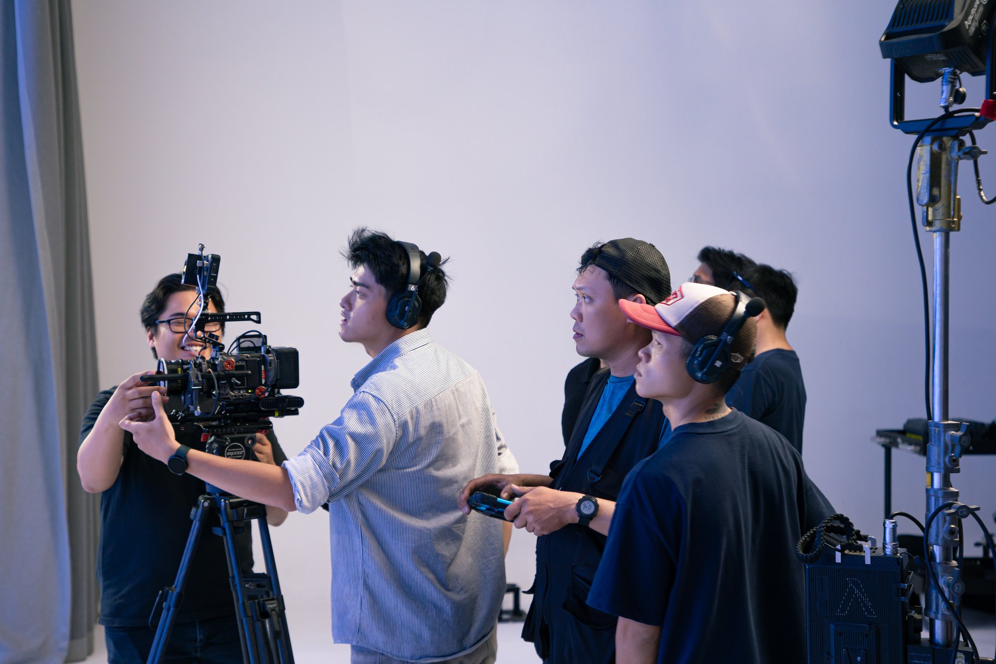 Crew reviewing a shot on the monitor